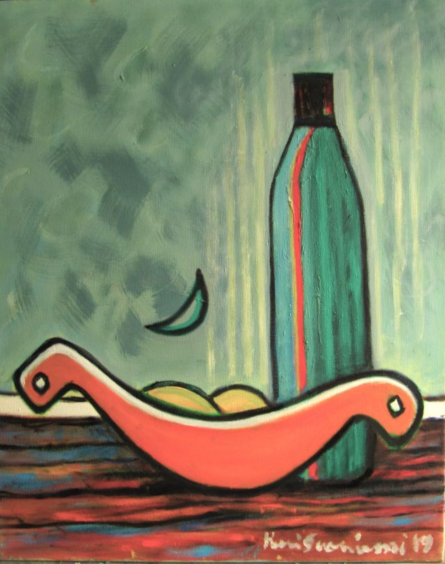Bottle and fruits composition 50 x 40 Oil on canvas.JPG